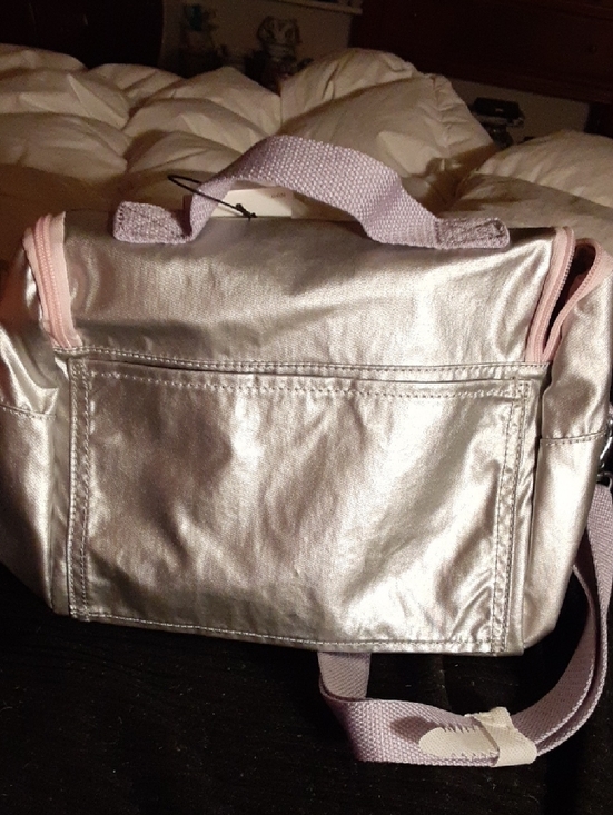 NWT Kipling Kichilu Lunch Bag Silver Metallic with Pale Pink Trim - Picture 6 of 16